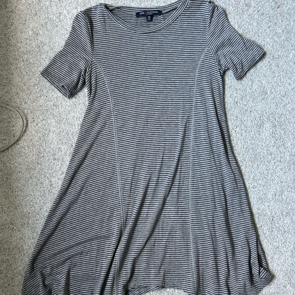 Calvin Klein Black White Striped Short Sleeve Swing Dress